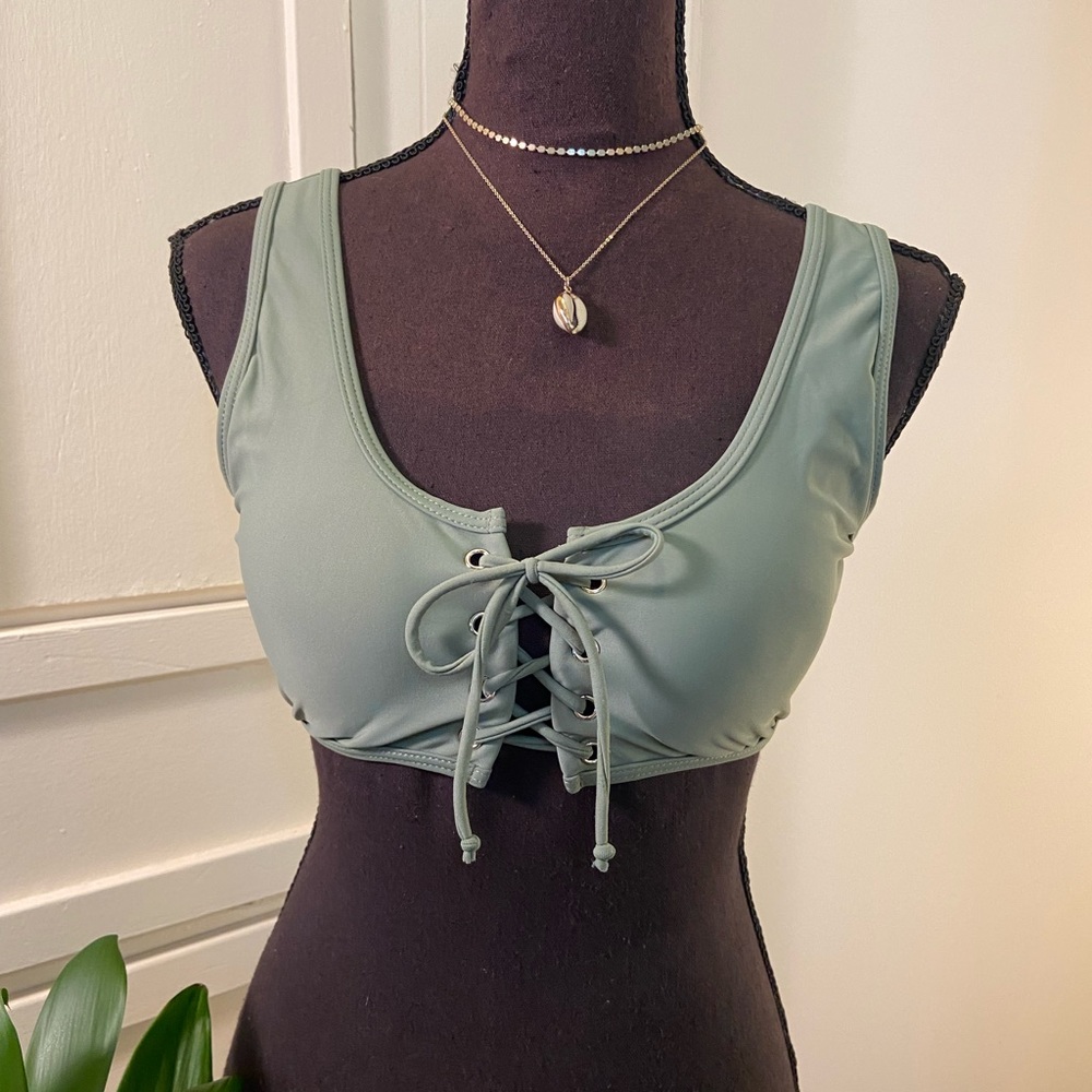 Green Lace Up Bikini Top